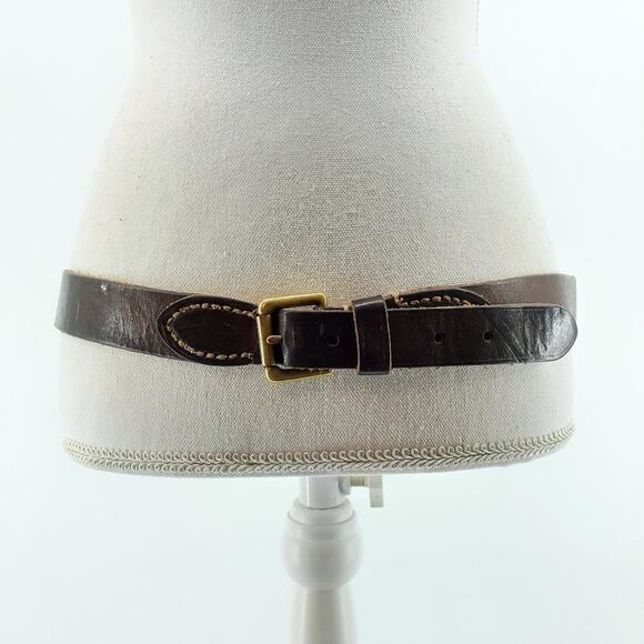Men's Brown Italian Cowhide Leather Belt Size 30 Gold Tone D-ring Buckle Casual - Picture 1 of 9